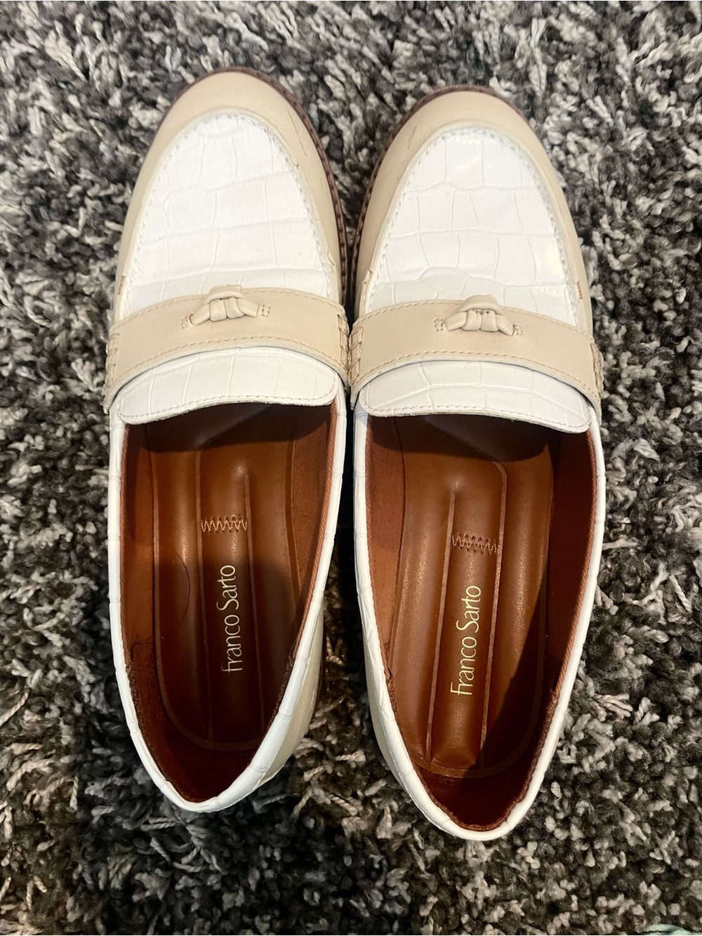 Franco Sarto Cream and White Croc-Embossed Penny Loafers - Picture 4 of 5